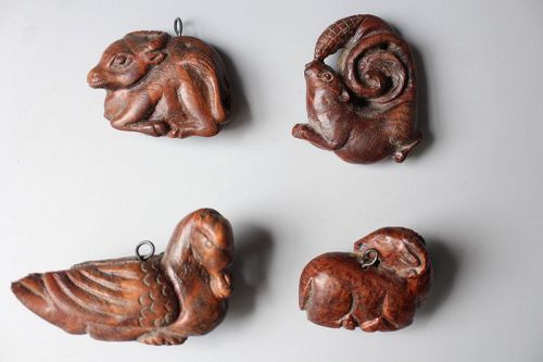 4 Qing Dynasty Boxwood Toggles carved as animals