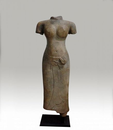 A Fine Gray Stone Torso of a Female Divinity, Angkor Baphuon 11th Cent