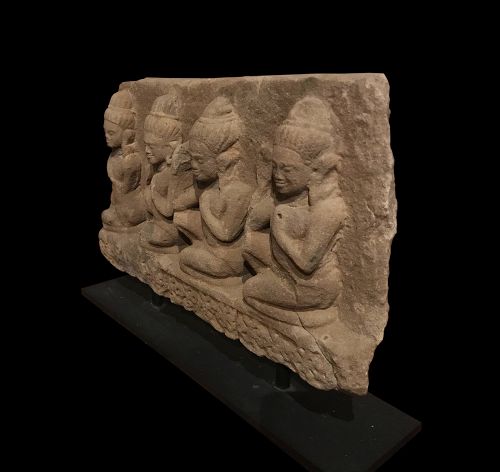 A Khmer Sandstone Relief With four Kneeling Deities, Baphuon 11th Cent