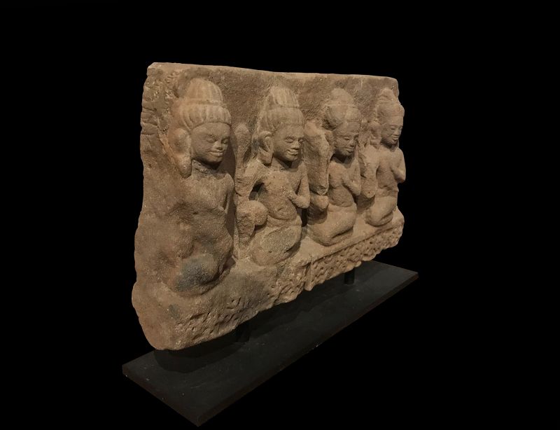 A Khmer Sandstone Relief With four Kneeling Deities, Baphuon 11th Cent