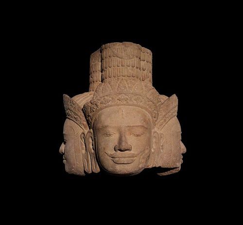 A Rare Khmer Sandstone Shiva Head, Angkor Bakheng 10th Cent