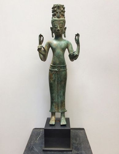 A Rare Khmer Bronze Maitreya Figure, Pre Angkor 7th Century