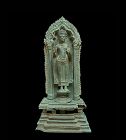 A Fine Khmer Bronze Buddha Standing On Altar, Lopburi Period 13th Cent