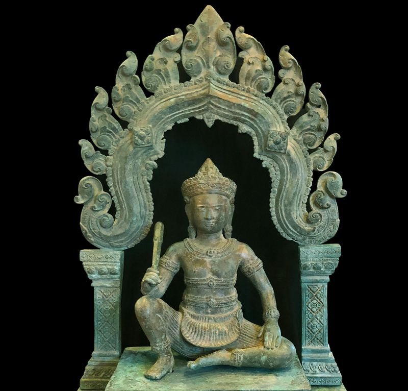 A Khmer Bronze Figure Of Vishnu Seated On Throne, Angkor 18th Century
