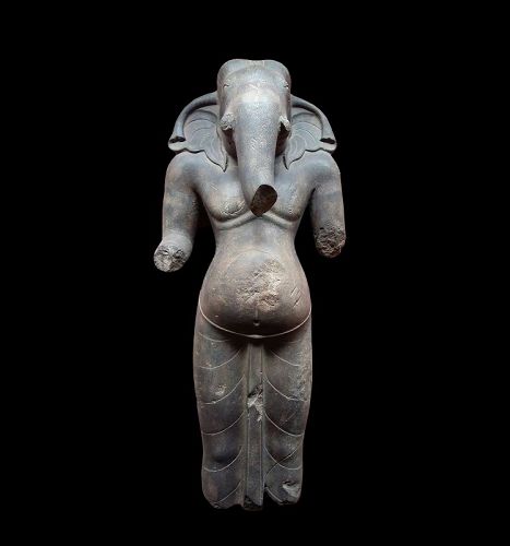 A Rare Khmer Standing Ganesha Figure, Pre-Angkor 8th Century