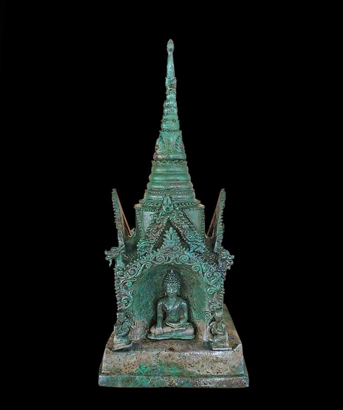 A Khmer bronze Stupa With seated Buddhas, Angkor Bayon 13th Cent