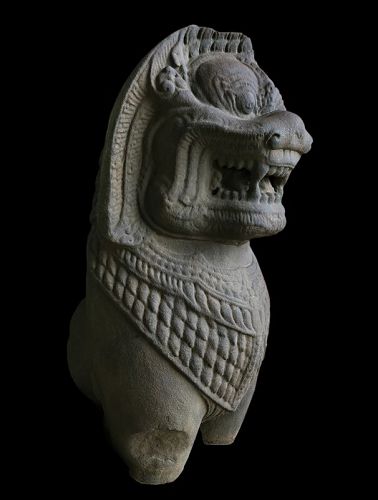 A Large Khmer Sandstone Lion Figure, Angkor Wat 12th Century