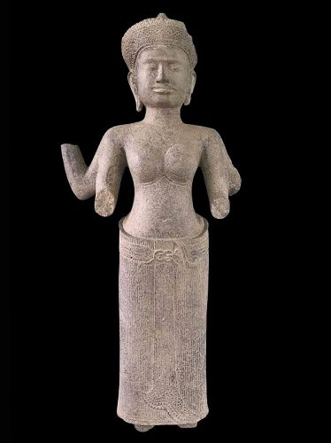 A Khmer Standing Female Divinity, Angkor Wat Period, 12th Century