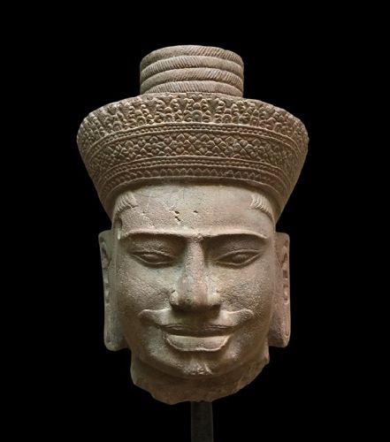Large And Powerful Khmer Stone Head Of A Divinity, Angkor 10th Century
