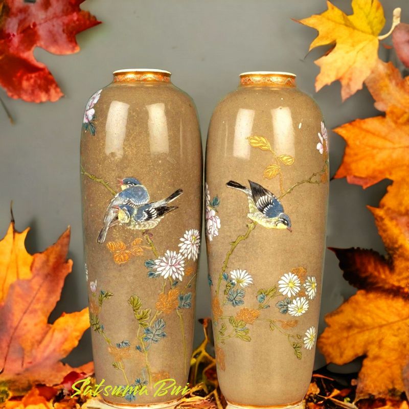 a pair of Satsuma Kyoto vases
