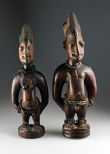 Nigeria African twin wooden figures, Yoruba people, 19th. cent.