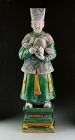 XXL & rare Ming Dynasty tomb male pottery figure, attendant, 64 cm