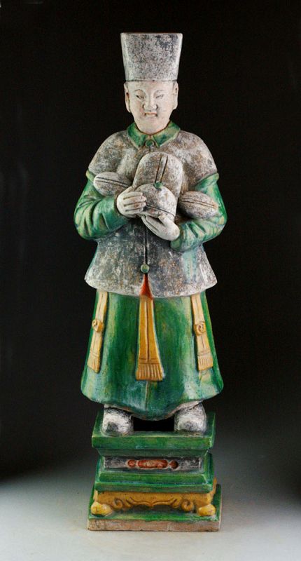 XXL & rare Ming Dynasty tomb male pottery figure, attendant, 64 cm