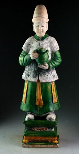XXL Ming Dynasty tomb male pottery figure, attendant, 64 cm!