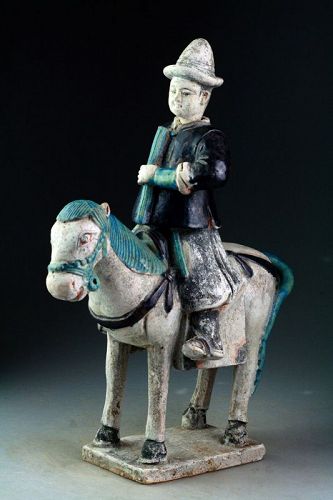 XL Ming Dynasty pottery horse rider attendant, 1368-1644