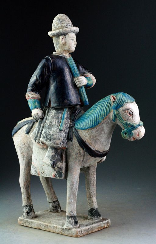 XL Ming Dynasty pottery horse rider attendant, 1368-1644