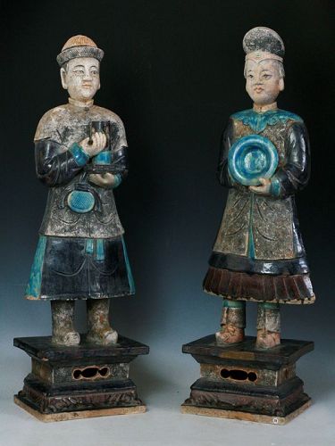 Important pair of XXXL MING DYNASTY pottery attendants w. TL-test!!