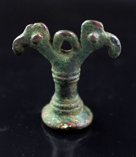 Persian Luristan Bronze Seal with Bird Heads, 1st. mill. BC