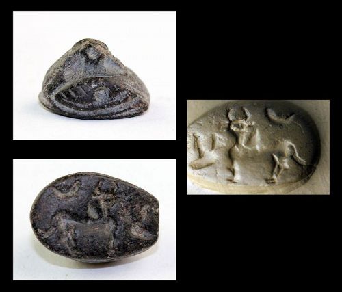 Later Hittite black stone Duck-shaped stamp seal w. bull!