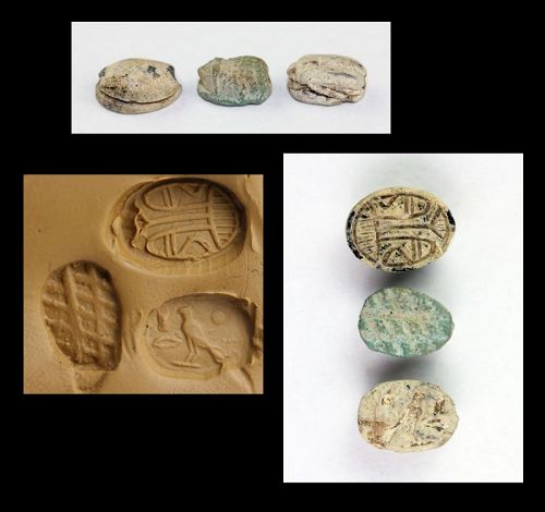 Lot of three Egyptian Steatite scarab seals, 2nd. millenium BC