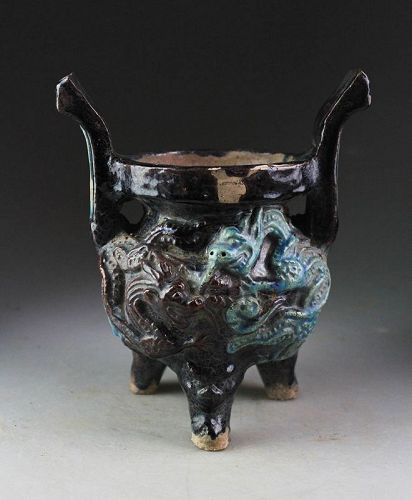 Rare Chinese glaced pottery Incense Burner, Ming Dynasty!