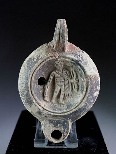 Roman Terracotta pottery Oil Lamp with Hercules and makers name!