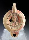 Fine Roman pottery Oil Lamp from the M. Novius Justus workshop