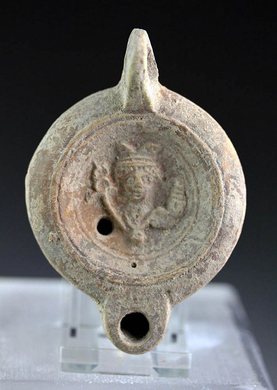 Superb Roman Terracotta Oil Lamp with Hermes and makers name!
