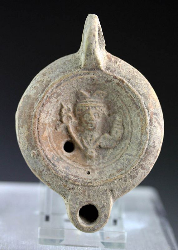 Superb Roman Terracotta Oil Lamp with Hermes and makers name!
