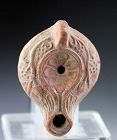 Dionysos/Bacchus related Roman pottery Oil lamp, foot mark with toes!