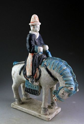 Chinese, Ming Dynasty tomb pottery figure, Musician on Horseback!