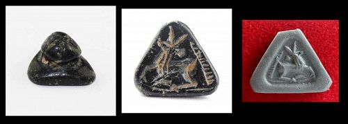 Rare Triangular serpentine stamp seal w handle, 2nd. mill. BC