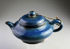 High quality vintage Chinese signed Yixing teapot w cobalt glaze!