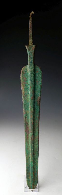 A superb & massive  tanged bronze lance, ca. 1500 BC