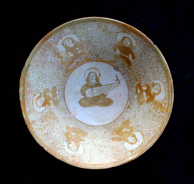 Rare Islamic pottery bowl w musician, Near East, 12th. cent.