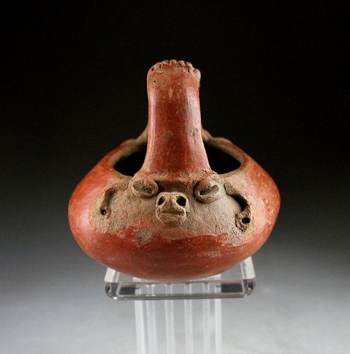Scarce Pre-Columbian pottery bowl w faces, Costa Rica, ca. 400-700 AD