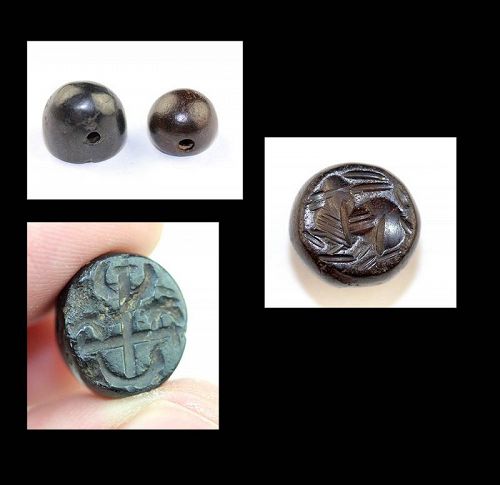 Nice set of two Sassanian stamp seals in Hemaetite, 4th.-6th. cent. AD