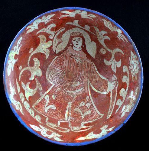 Rare large Islamic pottery bowl with Lady, Kashan, 11th.-12th. cent.