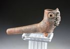 Rare Pre-columbian Aztec ceramic effigy pipe, 13th.-15th. cent