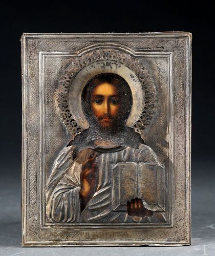 Exceptional early Russian Icon with silver Ritza, 19th. century