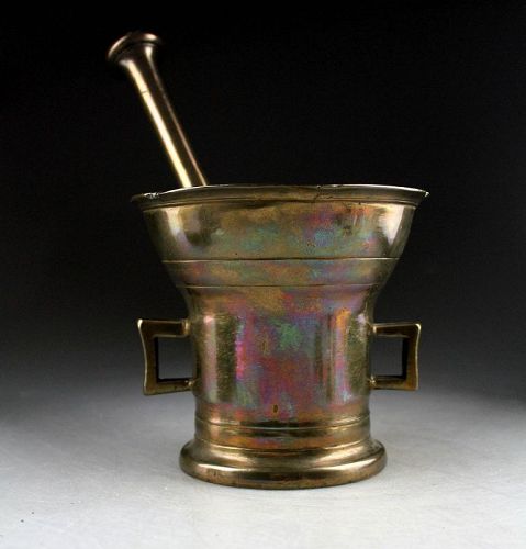 Massive early apothecary brass mortar, Northern Europe, dated 1734!