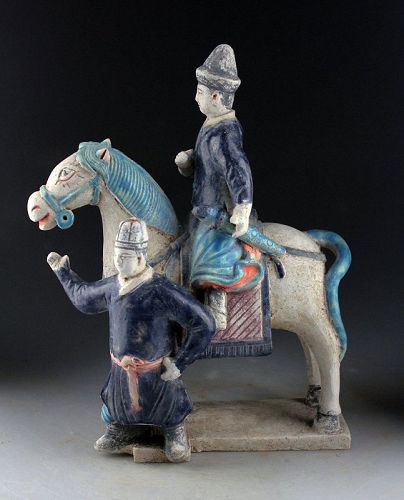 Rare Chinese Ming Dynasty pottery horseman w. attendant!