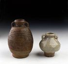 Pair of Thai / Sawankhalok glazed pottery Bottle Vases, 13th-15th cent