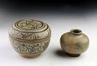 Thai Sawankhalok glazed pottery Covered Box and Bottle, 14th-15th cent
