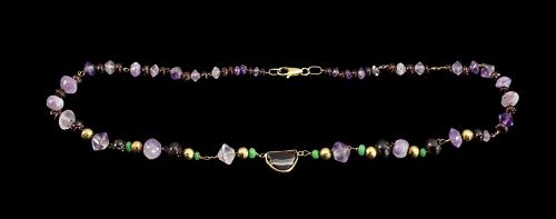 Superb Roman Necklace of gold, amethyst, garnet and emerald beads!