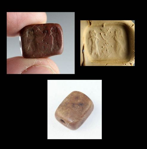 Attractive and interesting Egyptian hardstone stamp seal w figures