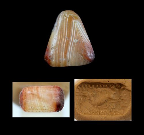 Wonderful Neo-babylonian banded Agate stamp seal, 850-650 BC