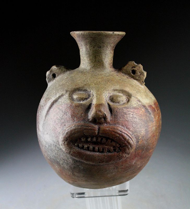 Fine Pre-Columbian Moche Feline head vessel, 5th.-7th. century AD