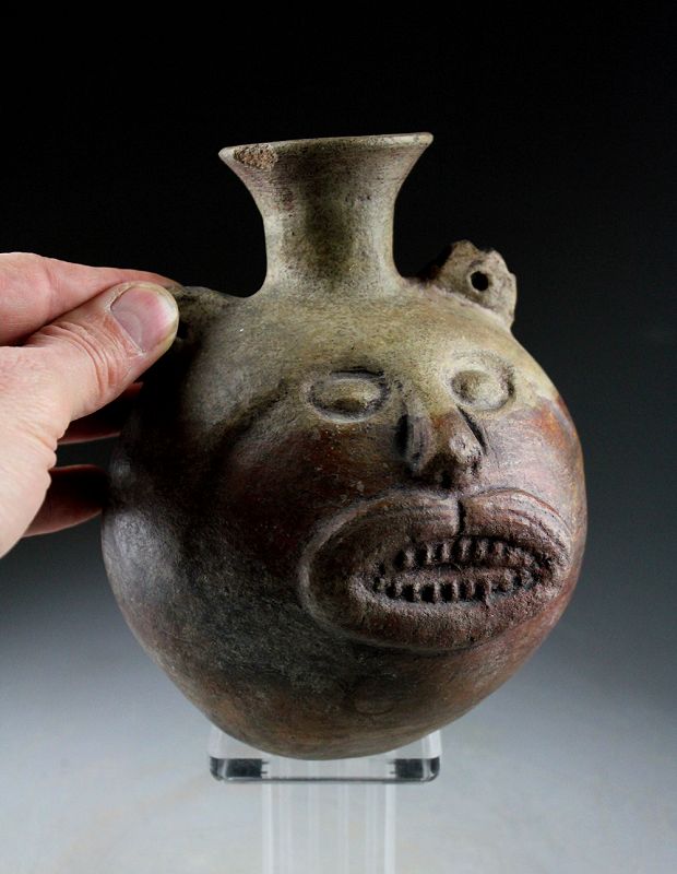 Fine Pre-Columbian Moche Feline head vessel, 5th.-7th. century AD