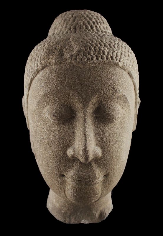 Important Sandstone head of Buddha, Thai Ayutthaya c. 15th. cent.AD